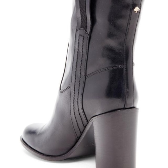 Kate Spade "Baise" Black Leather Ankle Boot w/Chunky 4" Block Stacked Heel Sz 9 - Picture 3 of 13